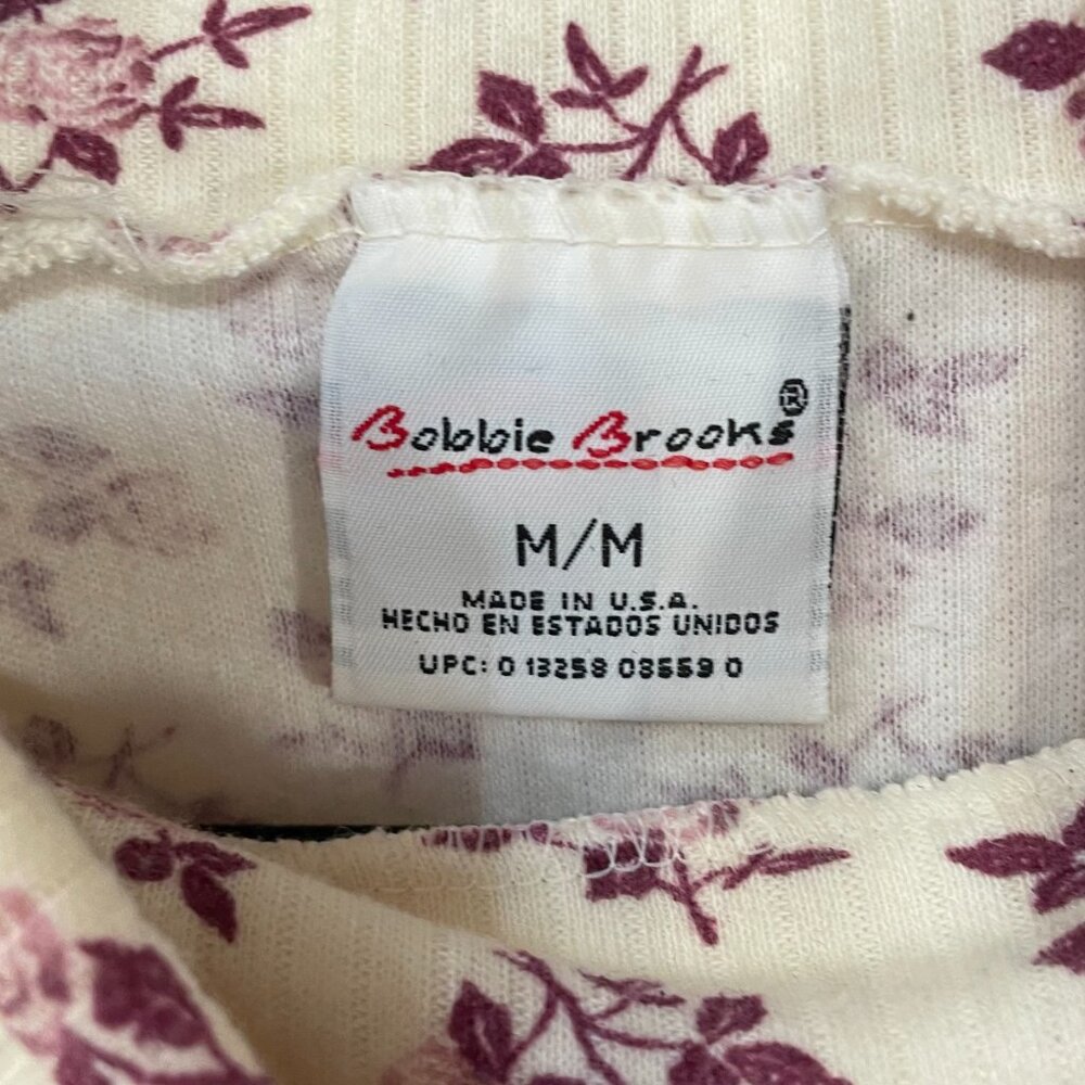 2/$30 EUC Vintage Cotton Blend Floral Turtleneck Sweater Top Cream Purple Medium - Picture 4 of 6